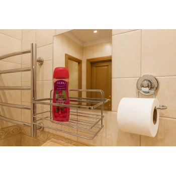 Banyo Köşe Rafı Tek Katlı Şampuanlık Vidalı + Vakumlu Tuvalet Kağıtlık