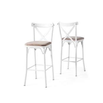 Bar Sandalyesi Plastik Sırtlı Beyaz Metal Ayaklı Kahve Babyface Kumaş-4 ADET