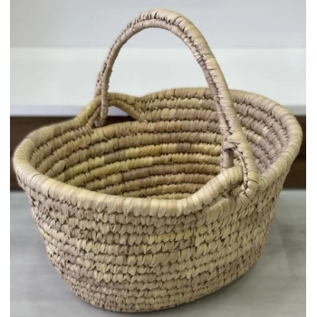 Dekoratif Hasır Oval Kulplu Piknik Sepeti 40x25cm