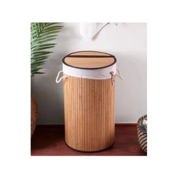Dekoratif Kulplu Bambu Katlanır Çamaşır Sepeti 35x61cm