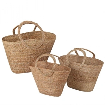 Dekoratif Kulplu Hasır Sepet Plaj Çanta Sele 3 lü