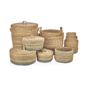Dekoratif Natural Yuvarlak Dikişli Düzenleyici Hasır Sepet 13 lü Set