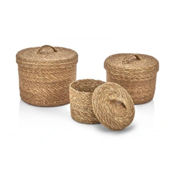 Dekoratif Natural Yuvarlak Düzenleyici Hasır Sepet 3 lü Set