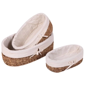 Dekoratif Oval Bezli Organizer Hasır Sepet 3 lü Set