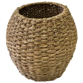 Dekoratif Oval Bombeli Büyük Hasır Sepet Saksılık 30x43cm