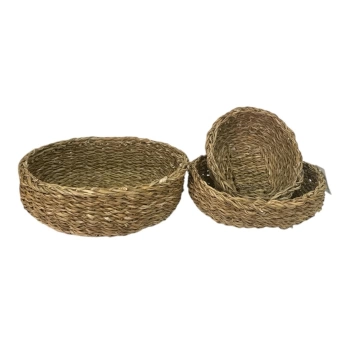 Dekoratif Oval Hasır Sepet Saksılık 3 lü Set