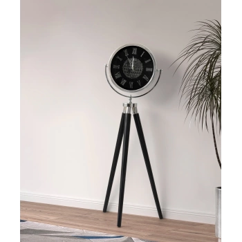 Tripod Ayaklı Dekoratif Saat Dünya Siyah-Krom