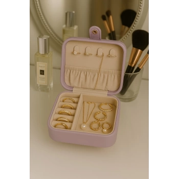 Deri Mini Baklava Desenli Seyahat Takı Bijuteri Mücevher Kutusu Organizer Düzenleyici 11,5cm Lila İthal Ürün