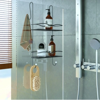 Duşakabin Banyo Rafı Şampuanlık 2 Katlı Askılı Siyah Geniş