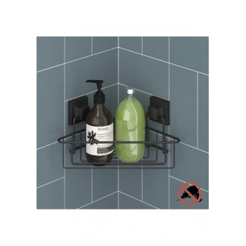 Easyfix Yapışkanlı Banyo Duvar Rafı Şampuanlık Köşe Rafı Siyah