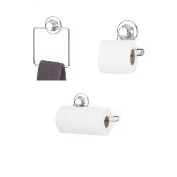 Hem Vakumlu Hem Vidalı Banyo Aksesuarı 3 lü Set Kare Havluluk + Tuvalet Kağıtlığı + Kağıt Havlu Askısı