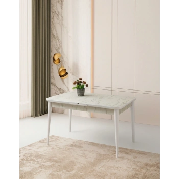 Hg Marmo Ortadan Açılır Büyüyen Yemek Masası Mermer Desenli 80x130cm SADECE MASA FİYATIDIR