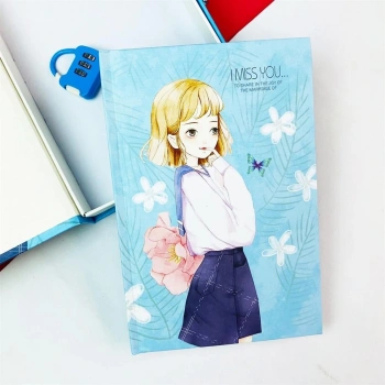 Kilitli Kutulu Ajanda Günlük Not Hatıra Defteri Notebook Mavi