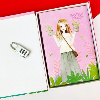 Kilitli Kutulu Ajanda Günlük Not Hatıra Defteri Notebook Pembe