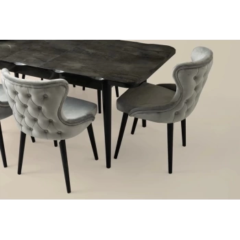 Kumaş Salon ve Mutfak Sandalyesi Ahşap Ayaklı Gri 2 Adet