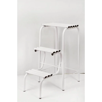 Metal Açılır Katlanır Tabureli Merdiven Sandalye Beyaz