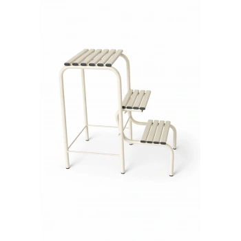 Metal Açılır Katlanır Tabureli Merdiven Sandalye Krem