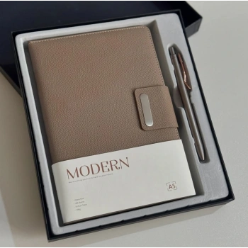 Mıknatıs Kapaklı Kalemli Ajanda Günlük Not Defteri Notebook Kahverengi