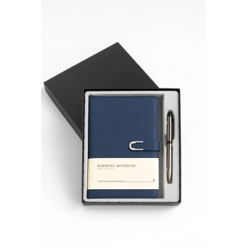 Kumaş Mıknatıs Kapaklı Kalemli Ajanda Günlük Not Defteri Notebook Mavi