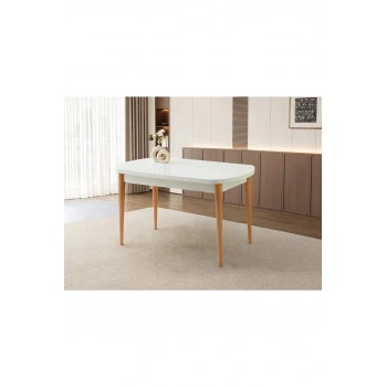Ortadan Açılır Ahşap Yemek Masası Gizli Kaşıklık Bölmeli 80cm x 140cm BEYAZ