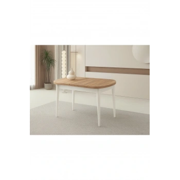 Ortadan Açılır Ahşap Yemek Masası Gizli Kaşıklık Bölmeli 80cm x 140cm Diş Budak-Beyaz