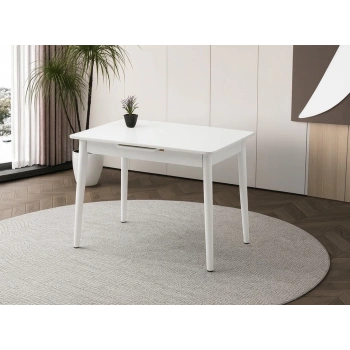 Ortadan Açılır Büyüyen Ahşap Yemek Masası Beyaz 80x130cm SADECE MASA FİYATIDIR