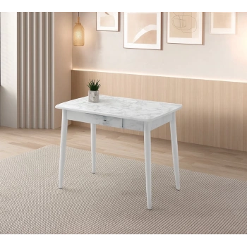 Ortadan Açılır Büyüyen Ahşap Yemek Masası Mermer Desenli 80x130cm SADECE MASA FİYATIDIR