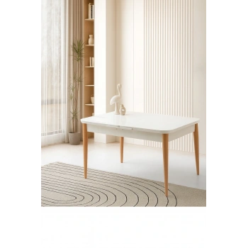Ortadan Açılır Büyüyen Yemek Masası Beyaz-Naturel Ayaklı 80x130cm