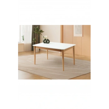 Ortadan Açılır Büyüyen Yemek Masası Beyaz-Naturel Etekli 80x130cm