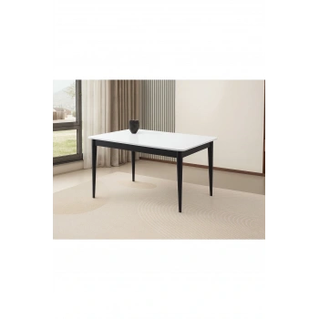 Ortadan Açılır Büyüyen Yemek Masası Beyaz-Siyah Ayaklı 80x130cm S