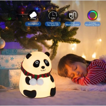 Panda Gece Lambası Dokunmatik Sensörlü Renkli Çocuklar İçin Usb Şarjlı İthal Ürün