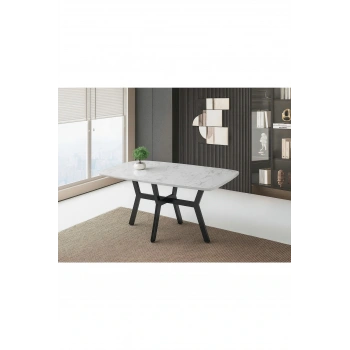 Parlak Ahşap Sabit Yemek Masası Marmo Desenli 90x160cm