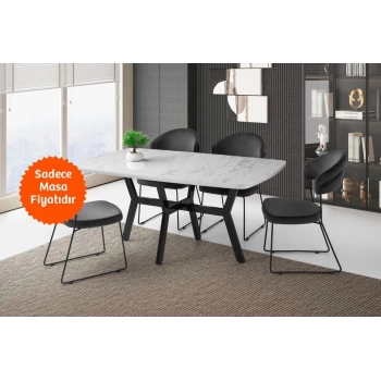 Parlak Ahşap Sabit Yemek Masası Marmo Desenli 90x160cm SADECE MASA FİYATIDIR