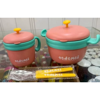 Paslanmaz Çelik Sızdırmaz Çatal ve Kaşıklı Saklama Kabı Beslenme Kabı 260-500 ML Pembe İthal Ürün