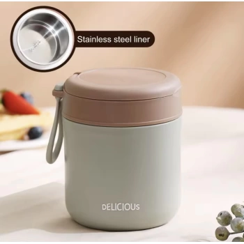 Paslanmaz Çelik Sızdırmaz Kaşıklı Saklama Kabı Beslenme Kabı 430 ML Yeşil İthal Ürün