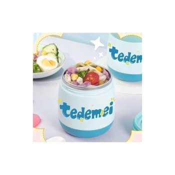 Paslanmaz Çelik Sızdırmaz Kaşıklı Saklama Kabı Beslenme Kabı 450 ML Mavi İthal Ürün