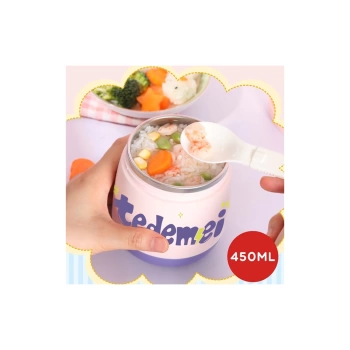 Paslanmaz Çelik Sızdırmaz Kaşıklı Saklama Kabı Beslenme Kabı 450 ML Pembe İthal Ürün