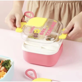 Paslanmaz Çelik Sızdırmaz Kaşıklı Saklama Kabı Beslenme Kabı 600 ML. Pembe İthal Ürün