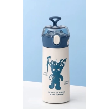 Paslanmaz Çelik Termos Su Şişesi 350ml Pipetli Beyaz İthal Ürün