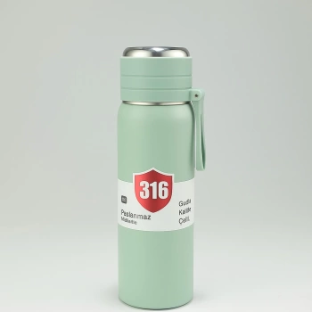 Paslanmaz Çelik Termos Su Şişesi 500ml Vakumlu Kapak Açık Yeşil İthal Ürün