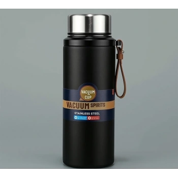 Paslanmaz Çelik Termos Su Şişesi 600ml Vakumlu Kapak Siyah İthal Ürün