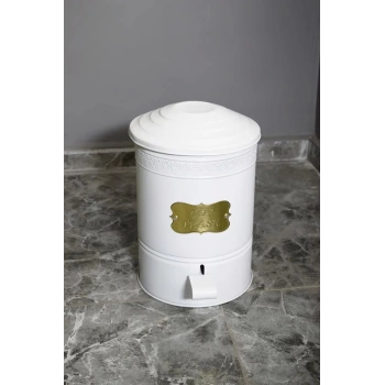 Pedallı Metal Galvaniz Mutfak Banyo Kapaklı Çöp Kovası 5 Lt Beyaz