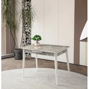 Rambla Ortadan Açılır Büyüyen Parlak Ahşap Yemek Masası Mermer Desenli 70x120cm SADECE MASA FİYATIDIR