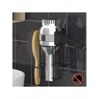 Saç Kurutmalık Askısı Paslanmaz EasyFix Yapışkanlı Siyah