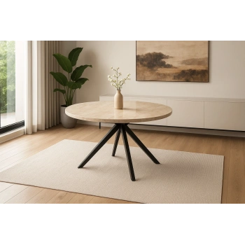 Sidon Ahşap Yuvarlak Açılır Büyüyen Yemek Masası Mermer Desen 70x120cm