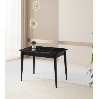 Sonata Ortadan Açılır Büyüyen Parlak Ahşap Yemek Masası Siyah Mermer Desenli 90x140cm SADECE MASA FİYATIDIR