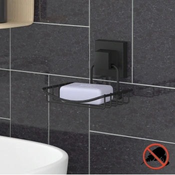 Tek Katlı Sabunluk Paslanmaz Siyah Yapışkanlı EasyFix