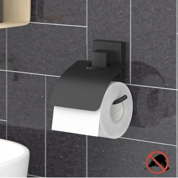 Tuvalet Kağıdı Askısı Kapaklı Yapışkanlı EasyFix Siyah