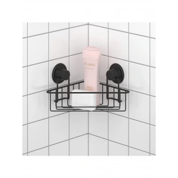Vakumlu Banyo Duvar Rafı Şampuanlık Köşe Rafı Siyah