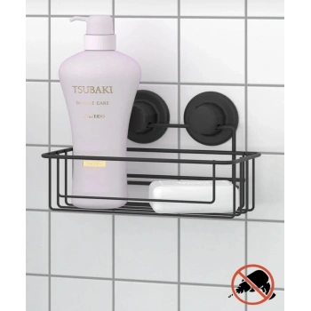 Vakumlu Banyo Duvar Rafı Şampuanlık Vantuzlu Siyah